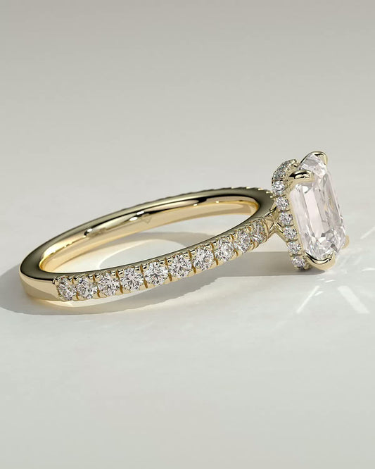 Emerald Hidden Halo and Pave Lab Grown Diamond Engagement Ring