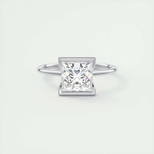 2.08 CT Princess Solitaire Half Bezel Moissanite Engagement Ring 1