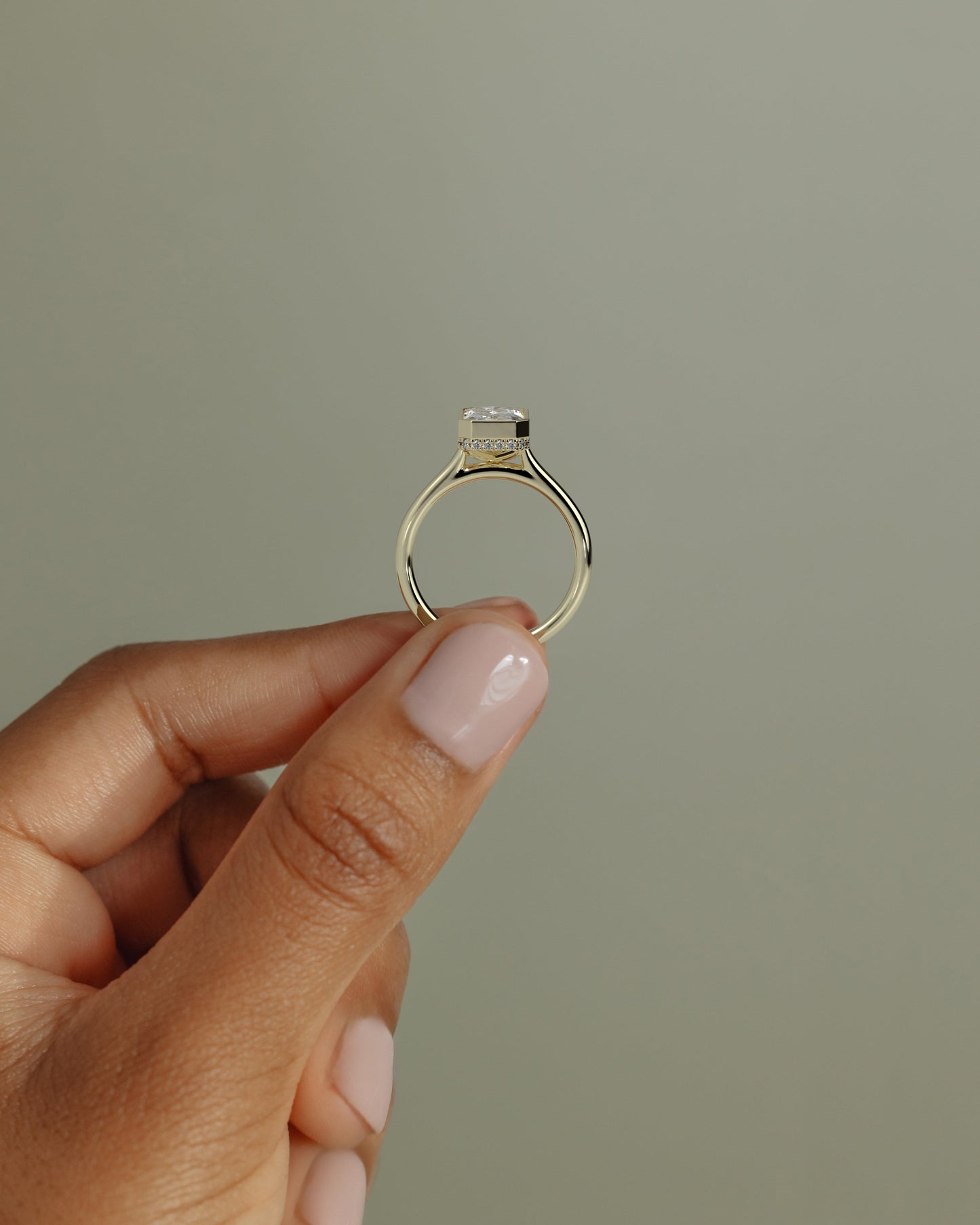 Radiant Hidden Halo and Bezel Lab Grown Diamond Engagement Ring