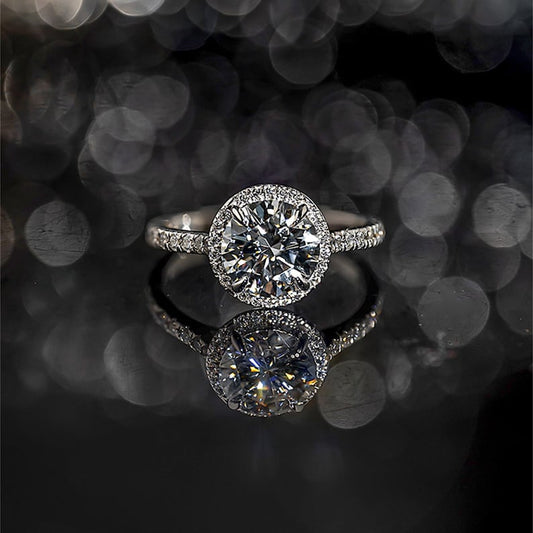 Stunning 4.0 CT Round Moissanite Engagement Ring with Halo & Pave Design 1