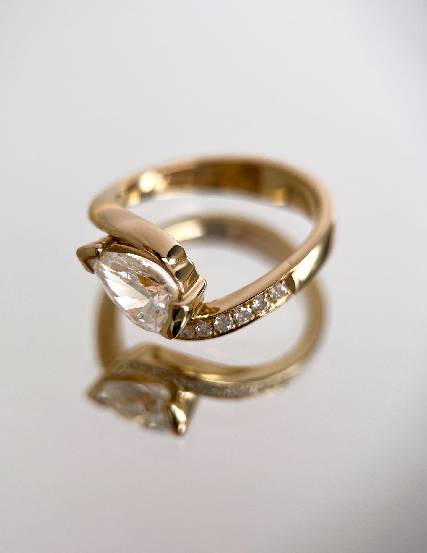 1 CT Pear Swirl East West Semi Pave Lab Grown Engagement Ring