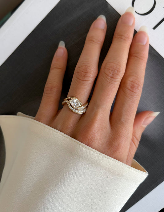 1 CT Oval Cut Lab Grown Diamond Ring With Wrap Bold Pave Band