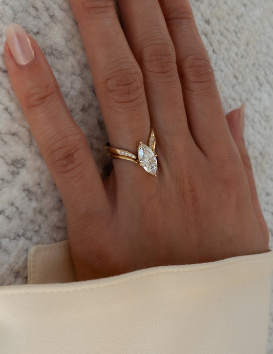 1.5 CT Marquise Cut Solitaire Lab Grown Diamond Ring With Wrap Pave Band