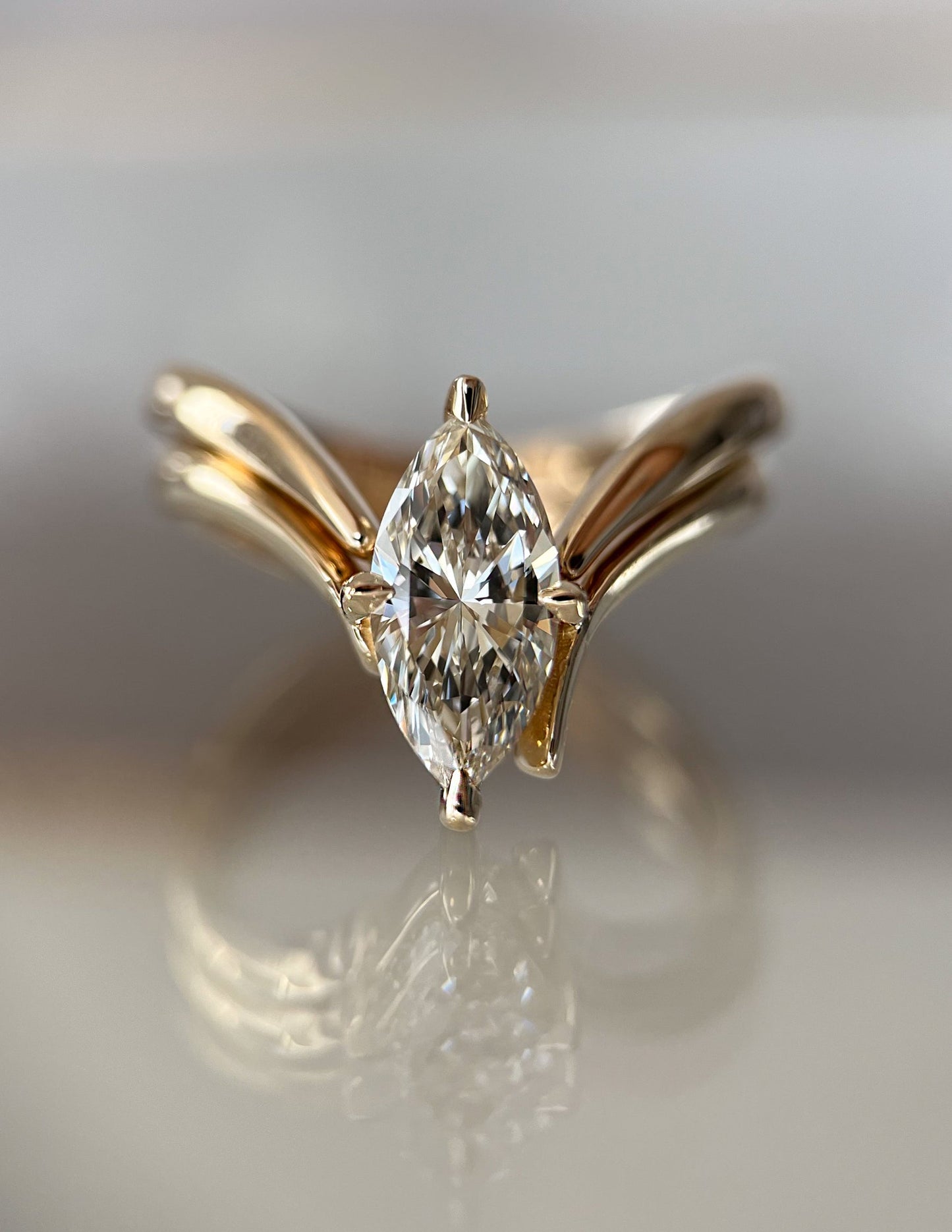 1.5 CT Marquise Cut Solitaire Lab Grown Diamond Ring With Wrap Classic Plain Band
