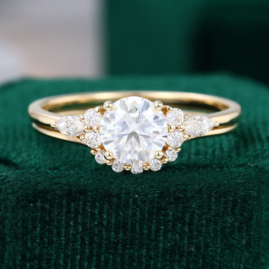 0.88 CT Round Moissanite Cluster Bridal Ring Set 1