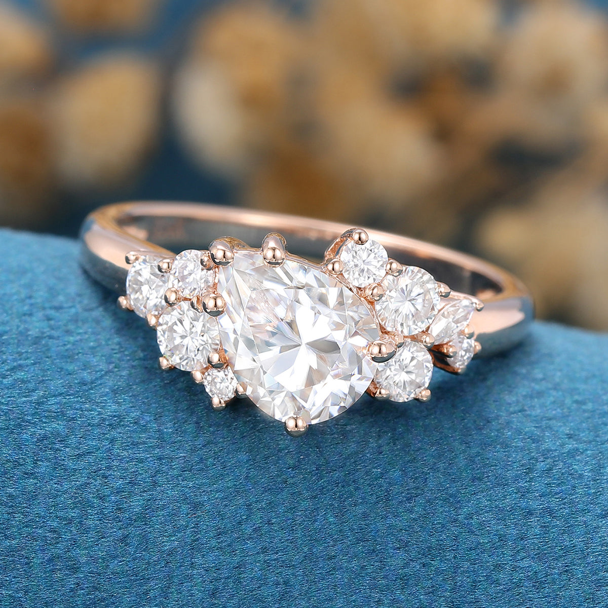 1.0 CT Pear Shaped Moissanite Cluster Engagement Ring 4