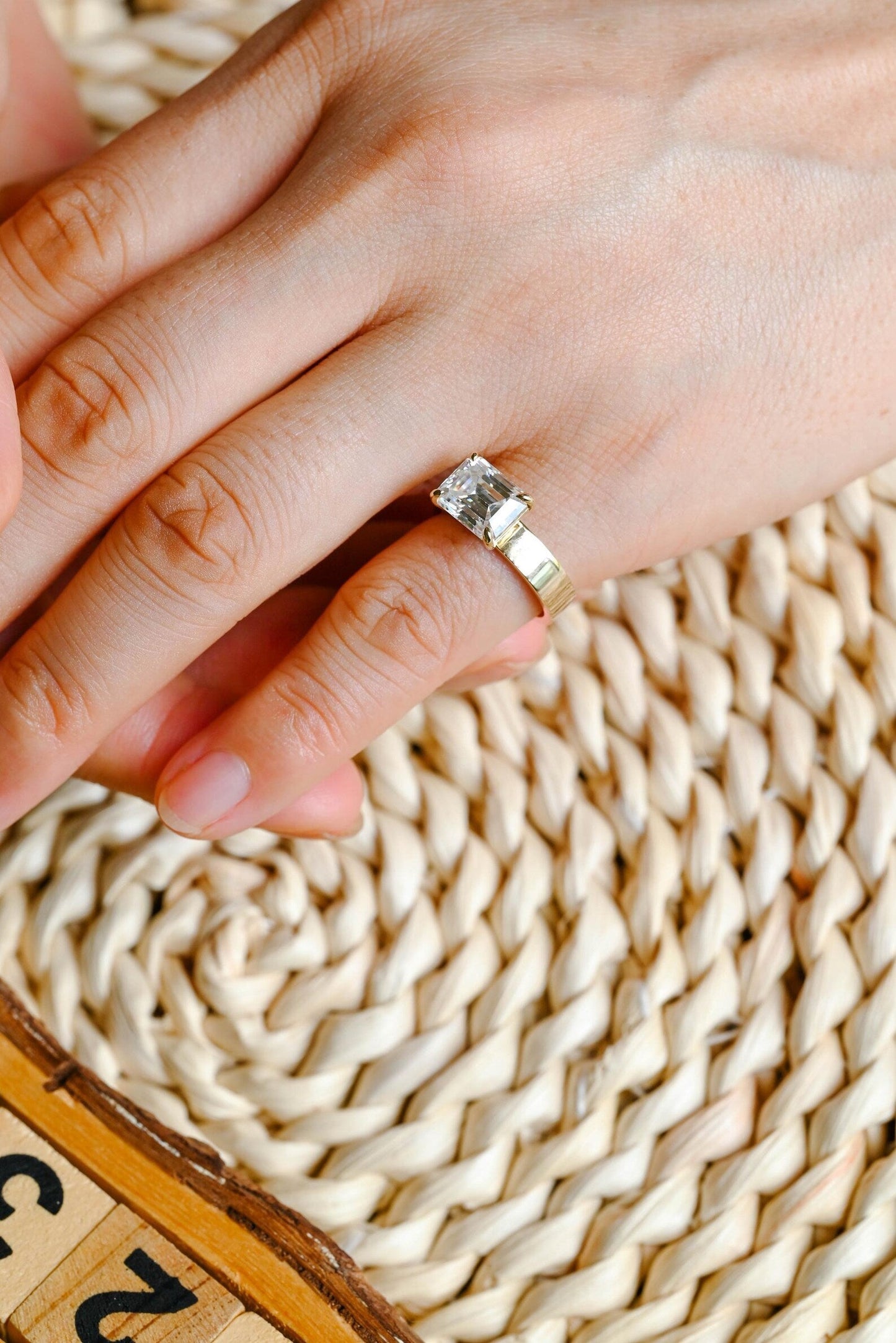 3.5 CT Emerald Cut East West Solitaire Styled Lab Grown Diamond Engagement Ring