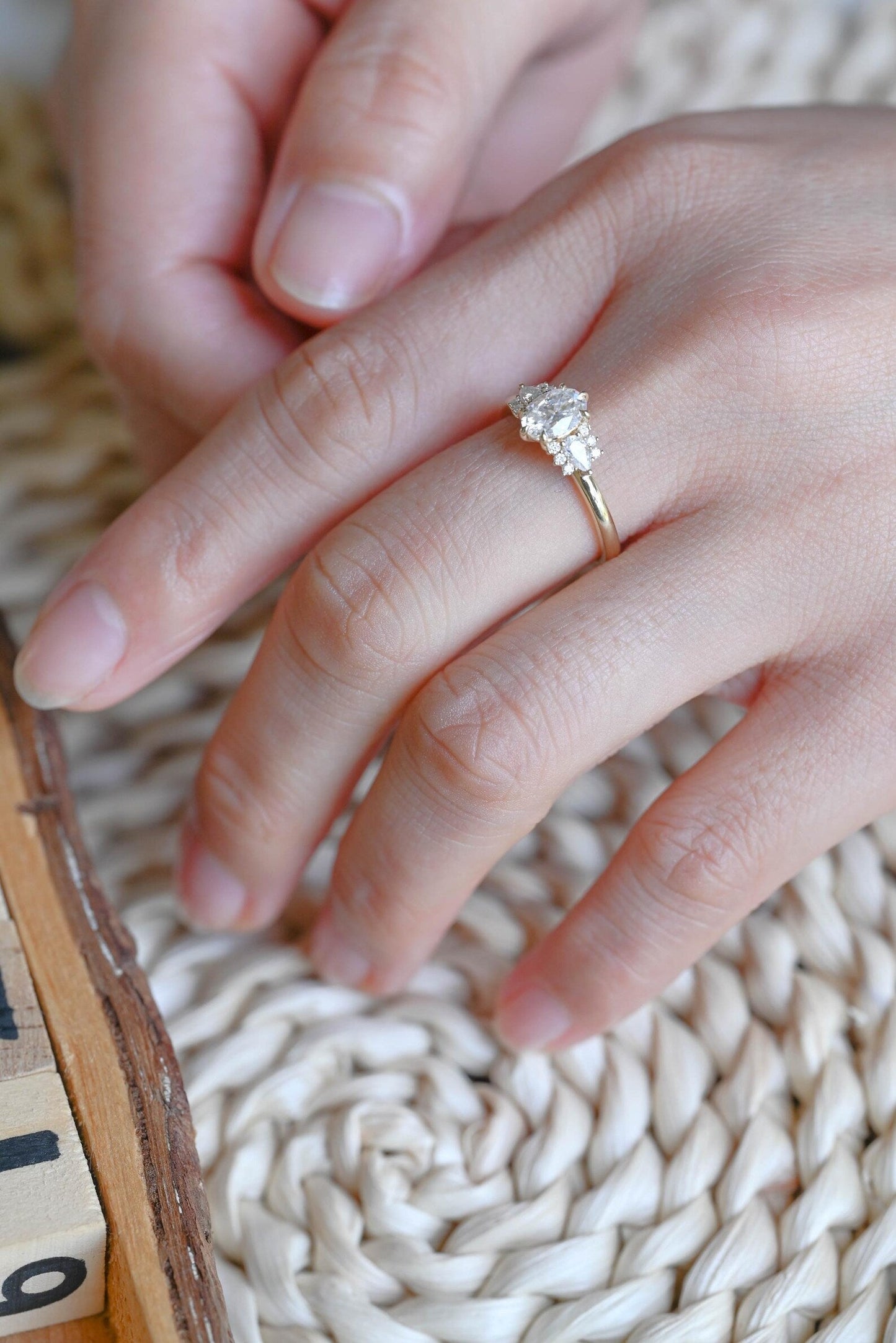 1 CT Oval Cut Cluster Styled Lab Grown Diamond Engagement Ring