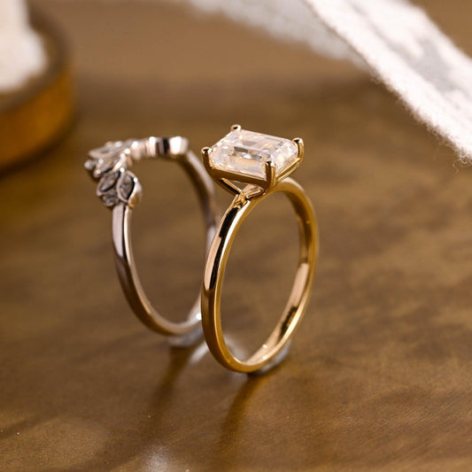 2.5 CT Emerald Cut Solitaire Styled Lab Grown Diamond Bridal Ring Set