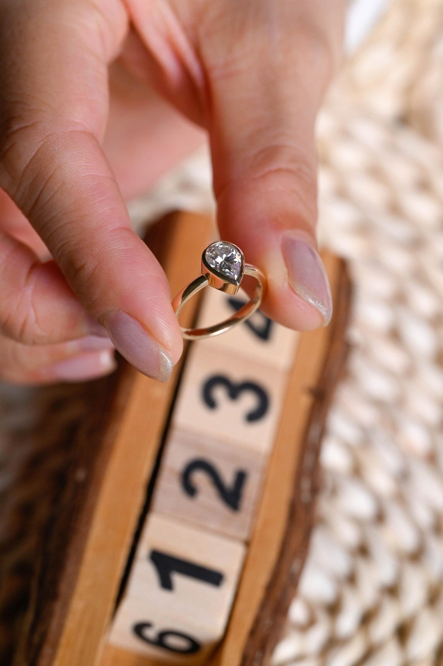 1.25 CT Pear Cut Bezel Solitaire Styled Lab Grown Diamond Engagement Ring