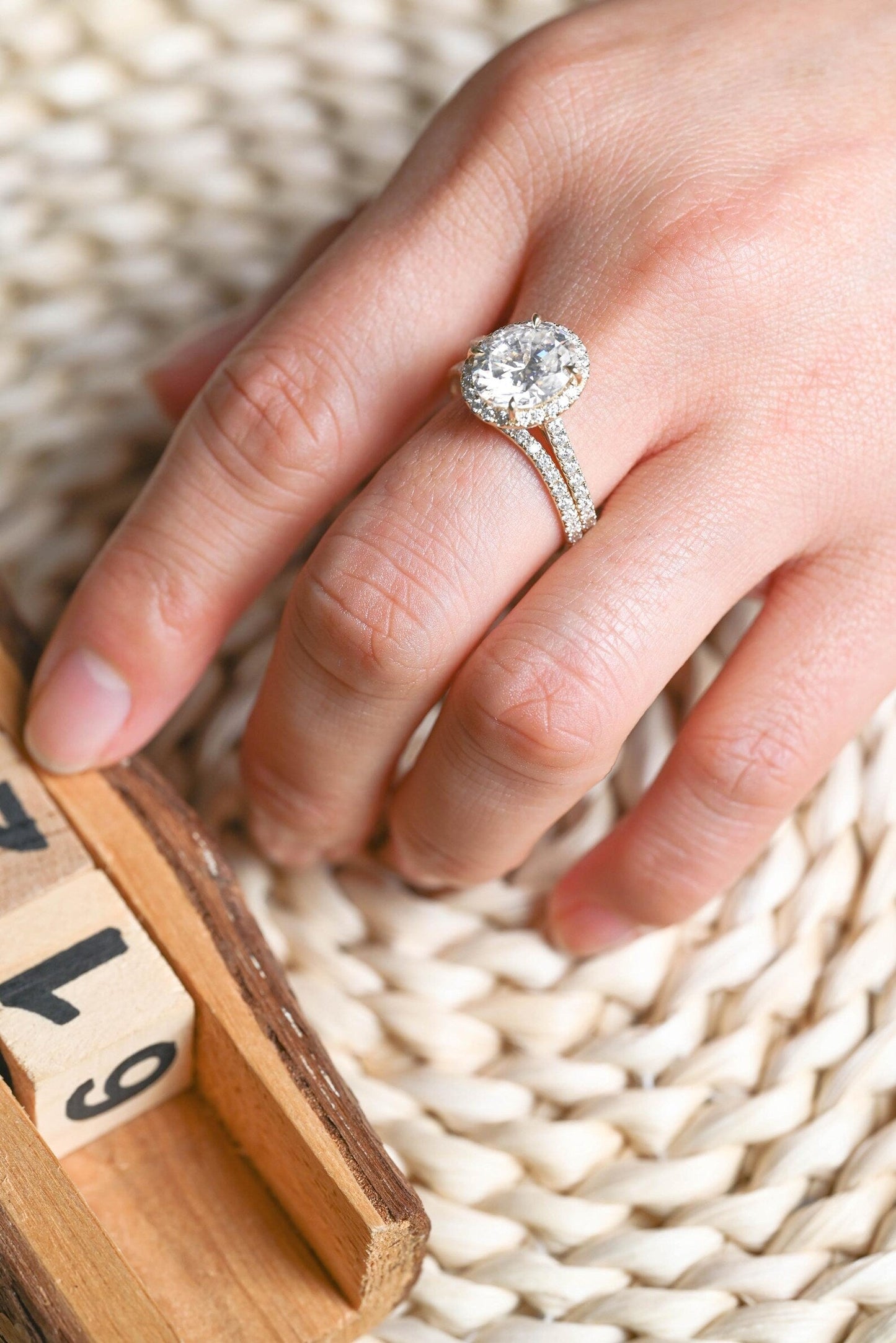 2.5 CT Oval Cut Halo & Pave Styled Lab Grown Diamond Bridal Ring Set