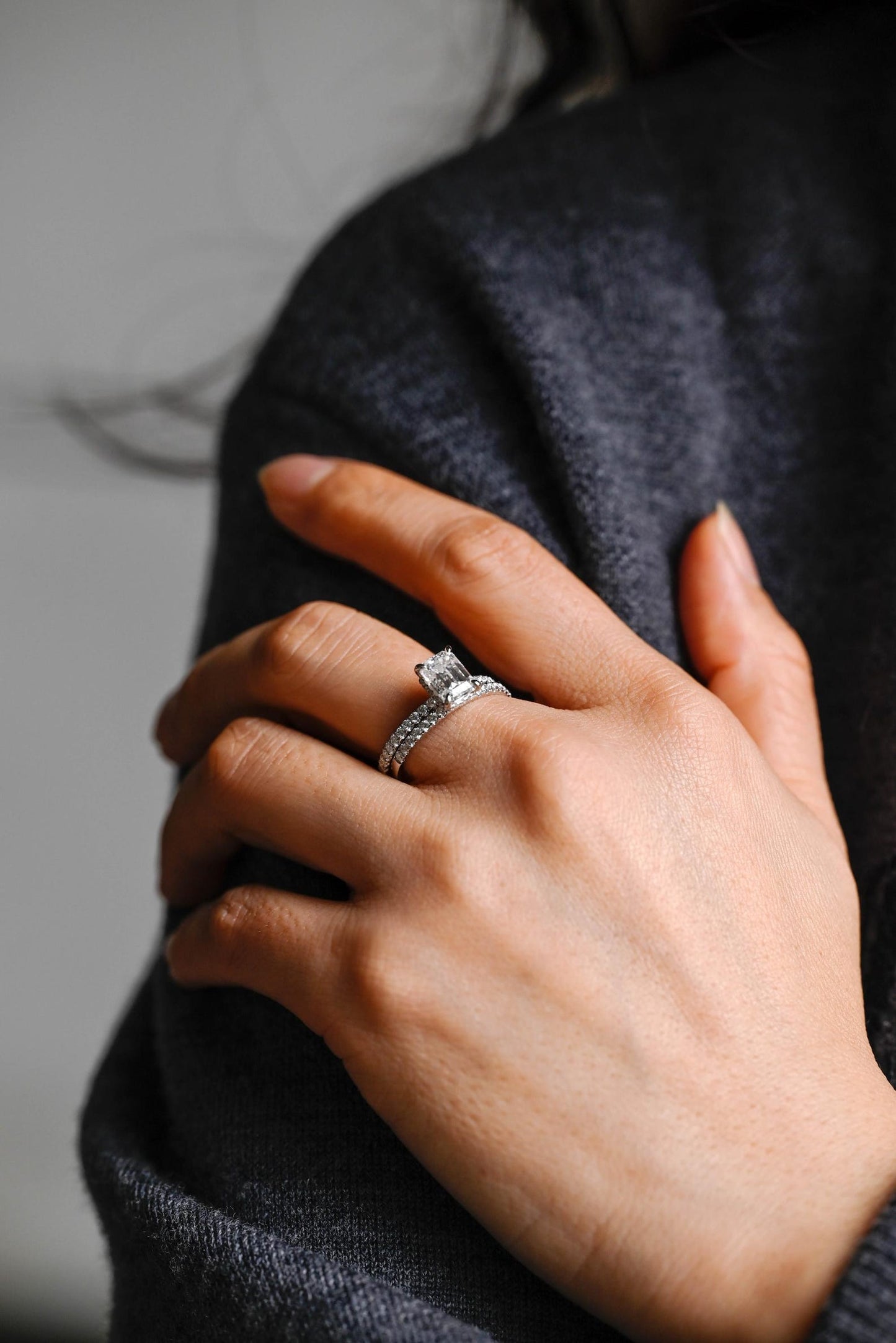 2 CT Emerald Cut Hidden Halo & Pave Styled Lab Grown Diamond Bridal Ring Set
