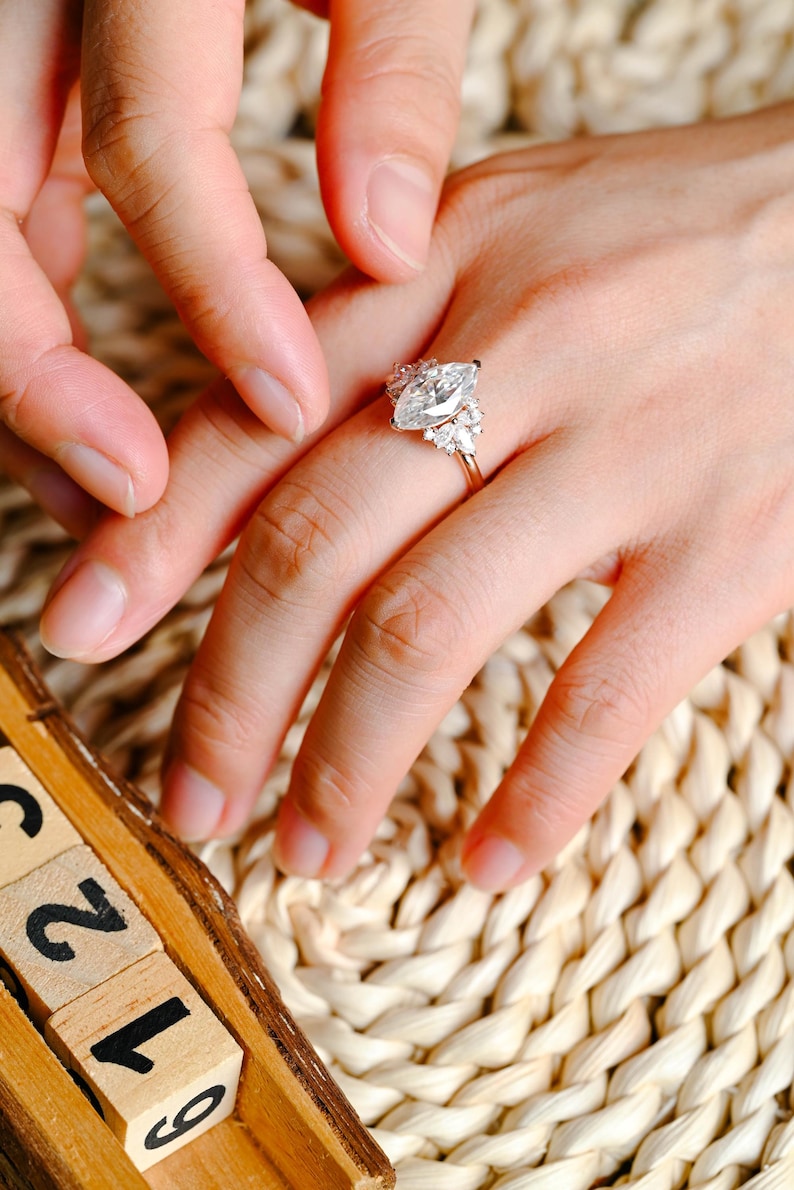 Marquise Cut Cluster Styled Lab Grown Diamond Engagement Ring