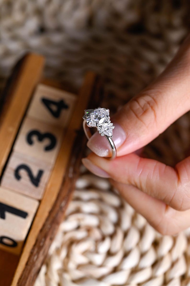 Marquise Cut Cluster Styled Lab Grown Diamond Engagement Ring