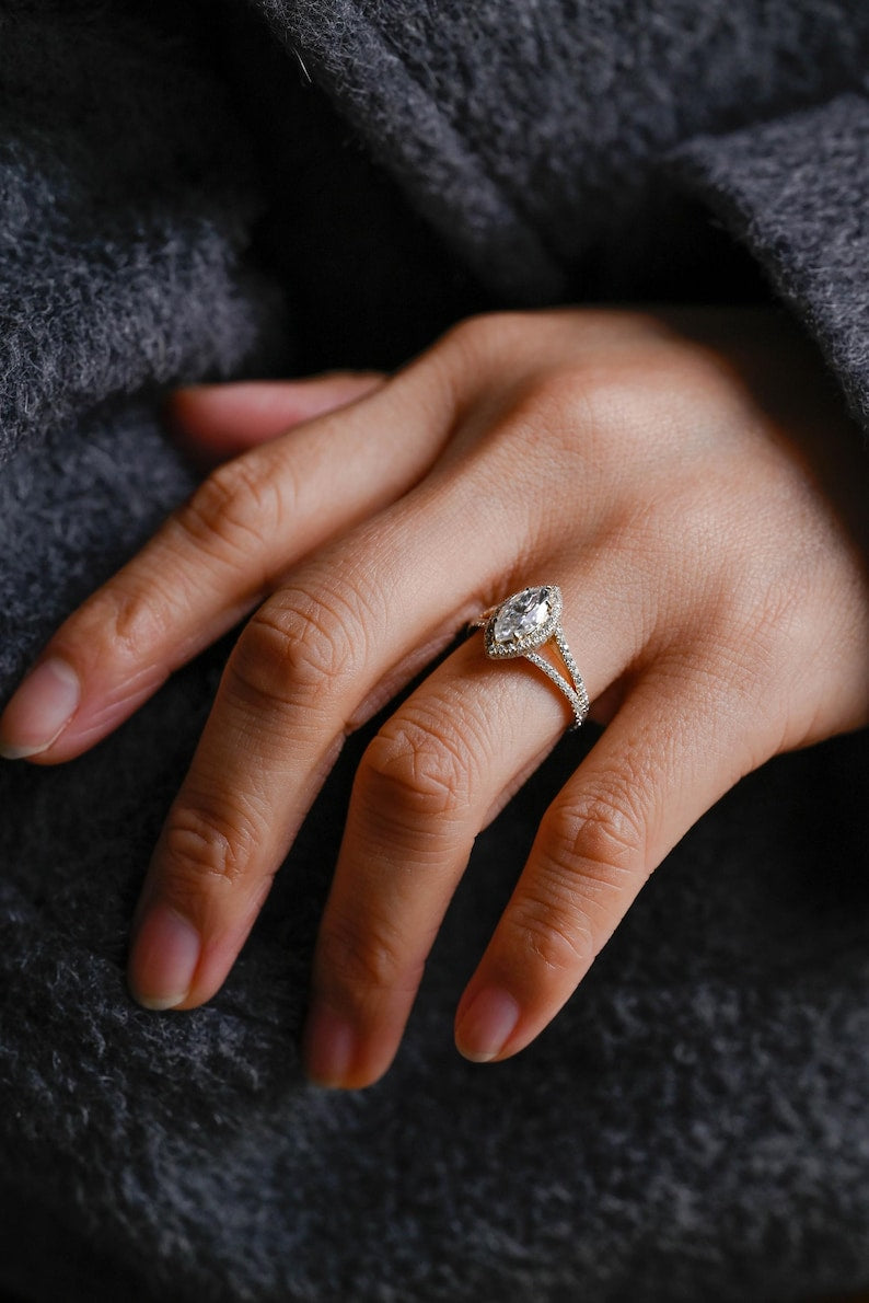 Marquise Cut Cluster Styled Lab Grown Diamond Engagement Ring