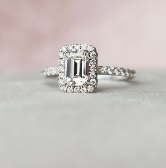 1.0 CT Emerald Halo & Pave Style Moissanite Engagement Ring 1