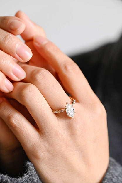 Stunning 1.0 - 2.0 CT Marquise Moissanite Engagement Ring with Pave & Hidden Halo Design 6