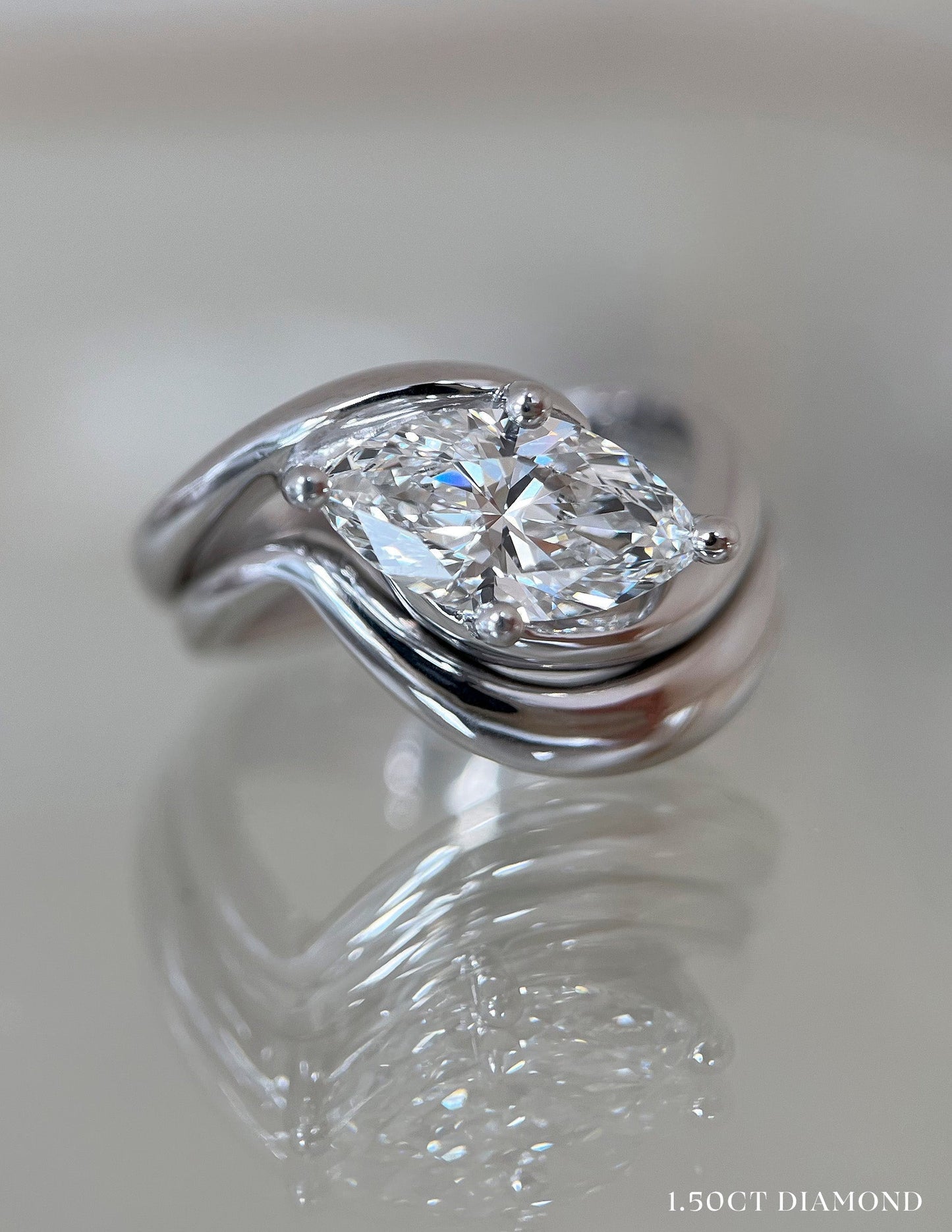 1 CT Marquise Cut Solitaire Lab Grown Diamond Ring With Wrap Classic Plain Band