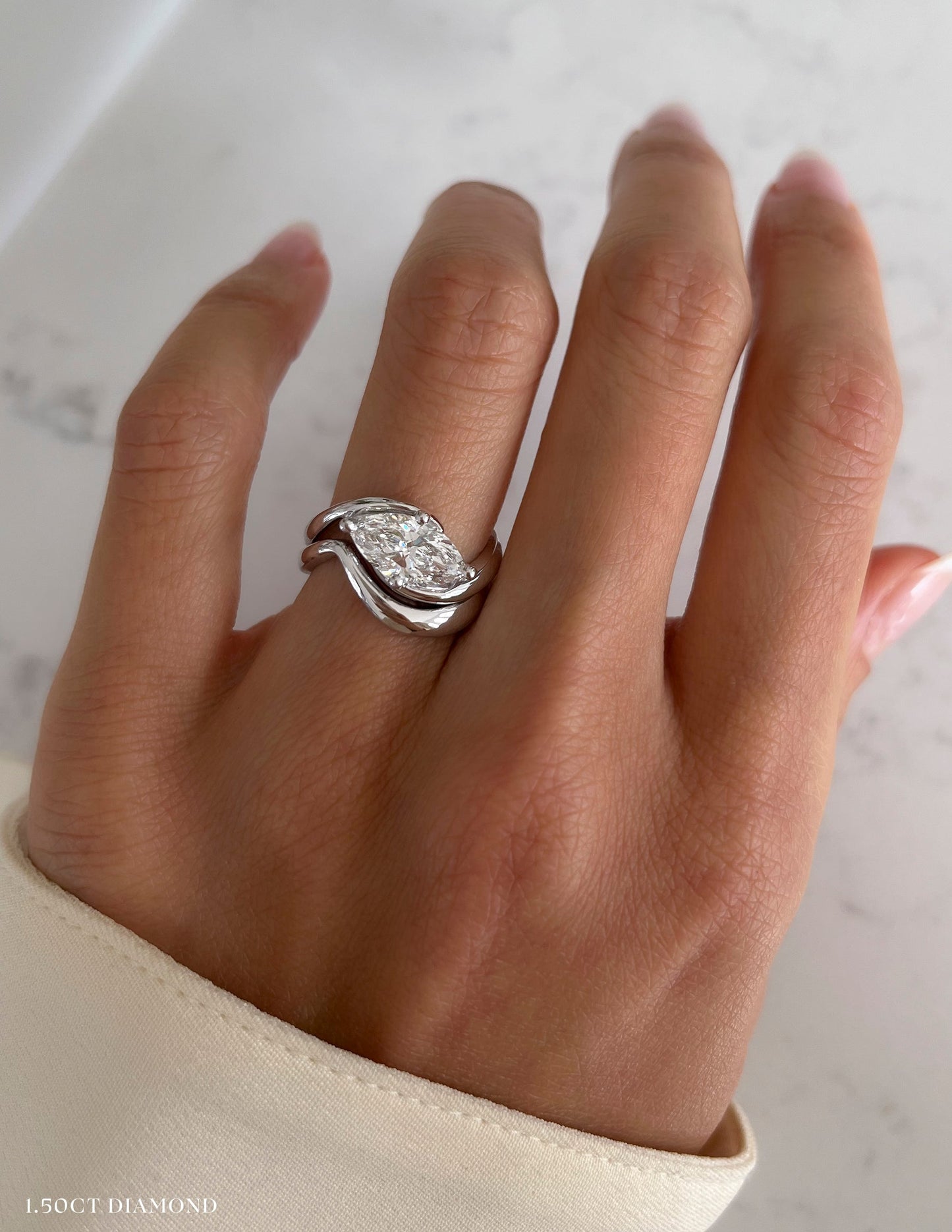 1 CT Marquise Cut Solitaire Lab Grown Diamond Ring With Wrap Classic Plain Band
