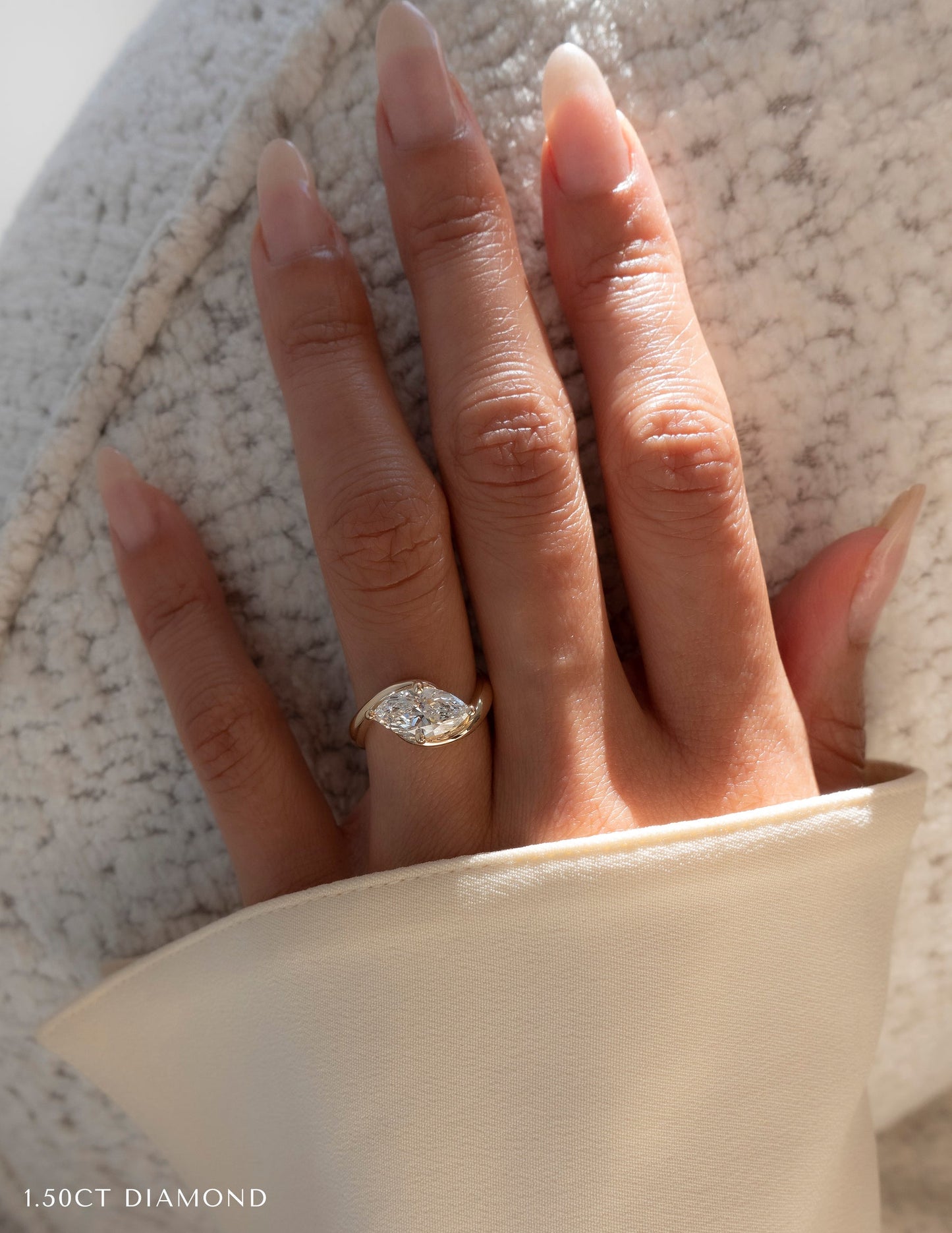 1 CT Marquise Swirl East West Solitaire Lab Grown Engagement Ring