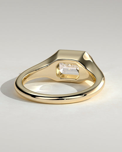 Emerald Signet Solitaire Lab Grown Diamond Engagement Ring
