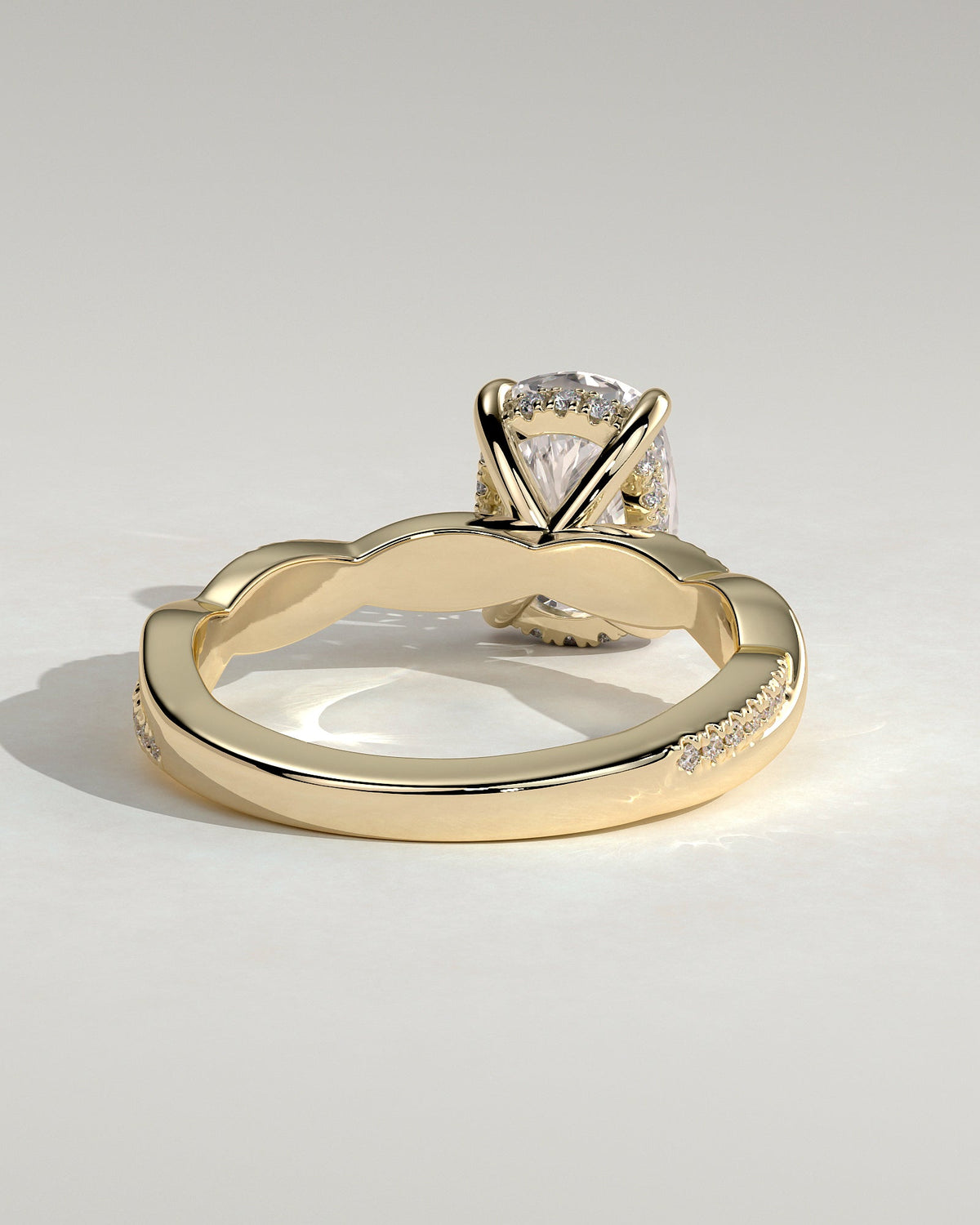 Elongated Cushion Twisted Pave & Hidden Halo Lab Grown Diamond Engagement Ring