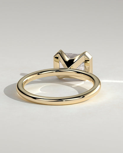 Emerald Half Bezel Solitaire Lab Grown Diamond Engagement Ring
