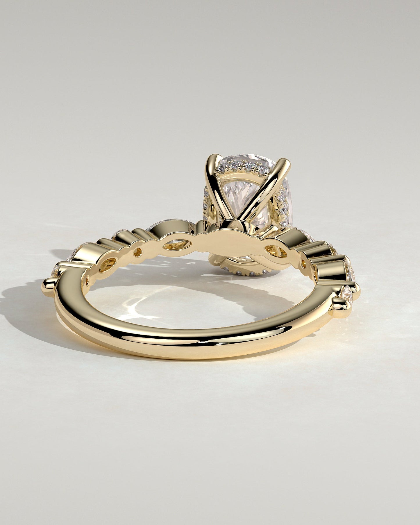 Elongated Cushion Hidden Halo and Alternating Pave Lab Grown Diamond Engagement Ring
