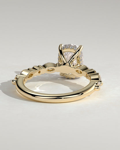Elongated Cushion Hidden Halo and Alternating Pave Lab Grown Diamond Engagement Ring