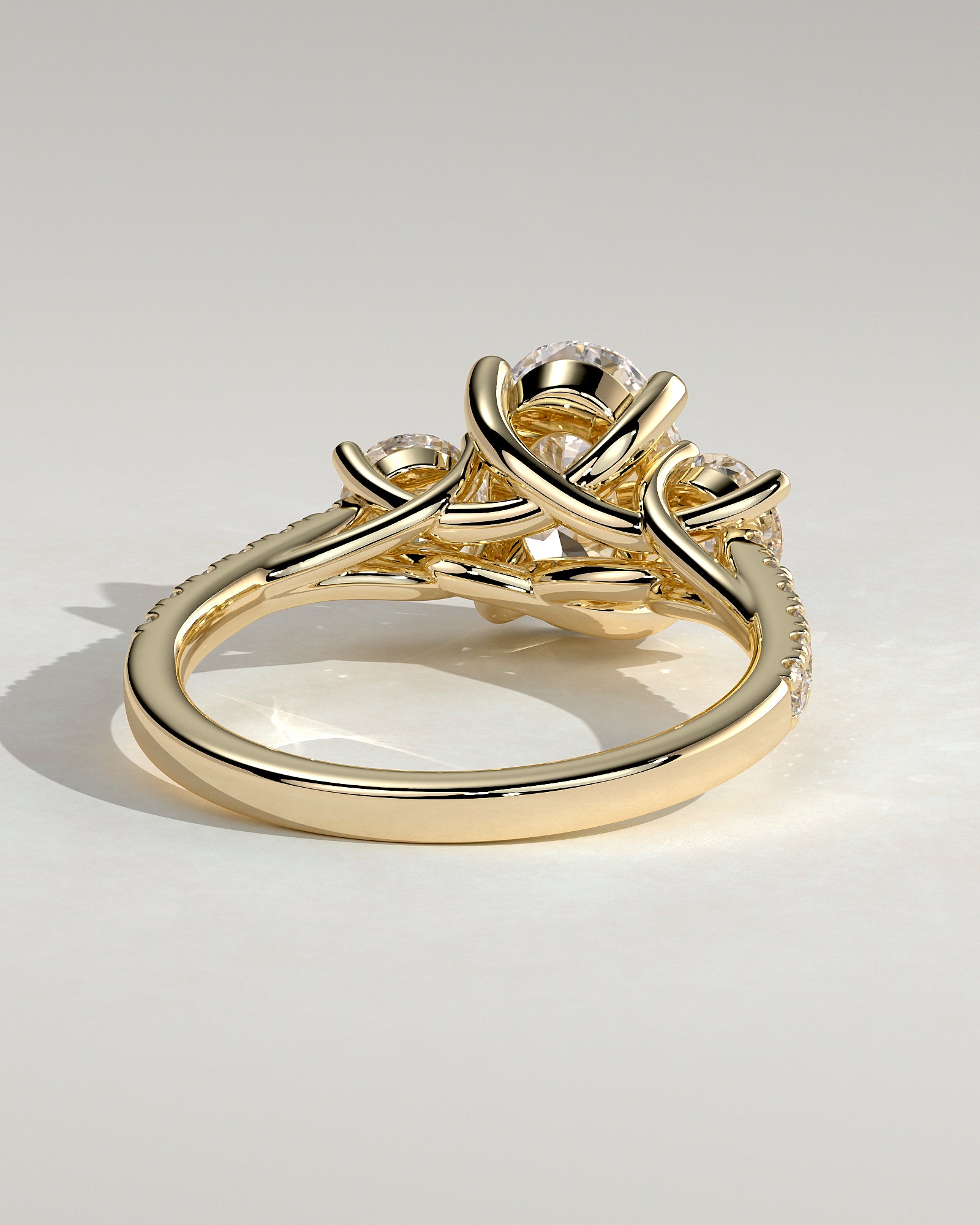 Oval Three Stones and Pave Lab Grown Diamond Engagement Ring