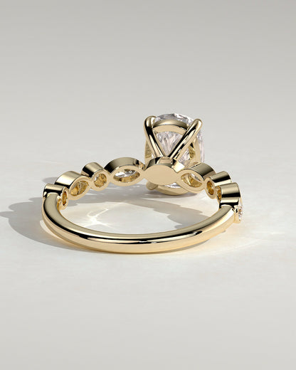 Elongated Cushion Bezel Pave Lab Grown Diamond Engagement Ring