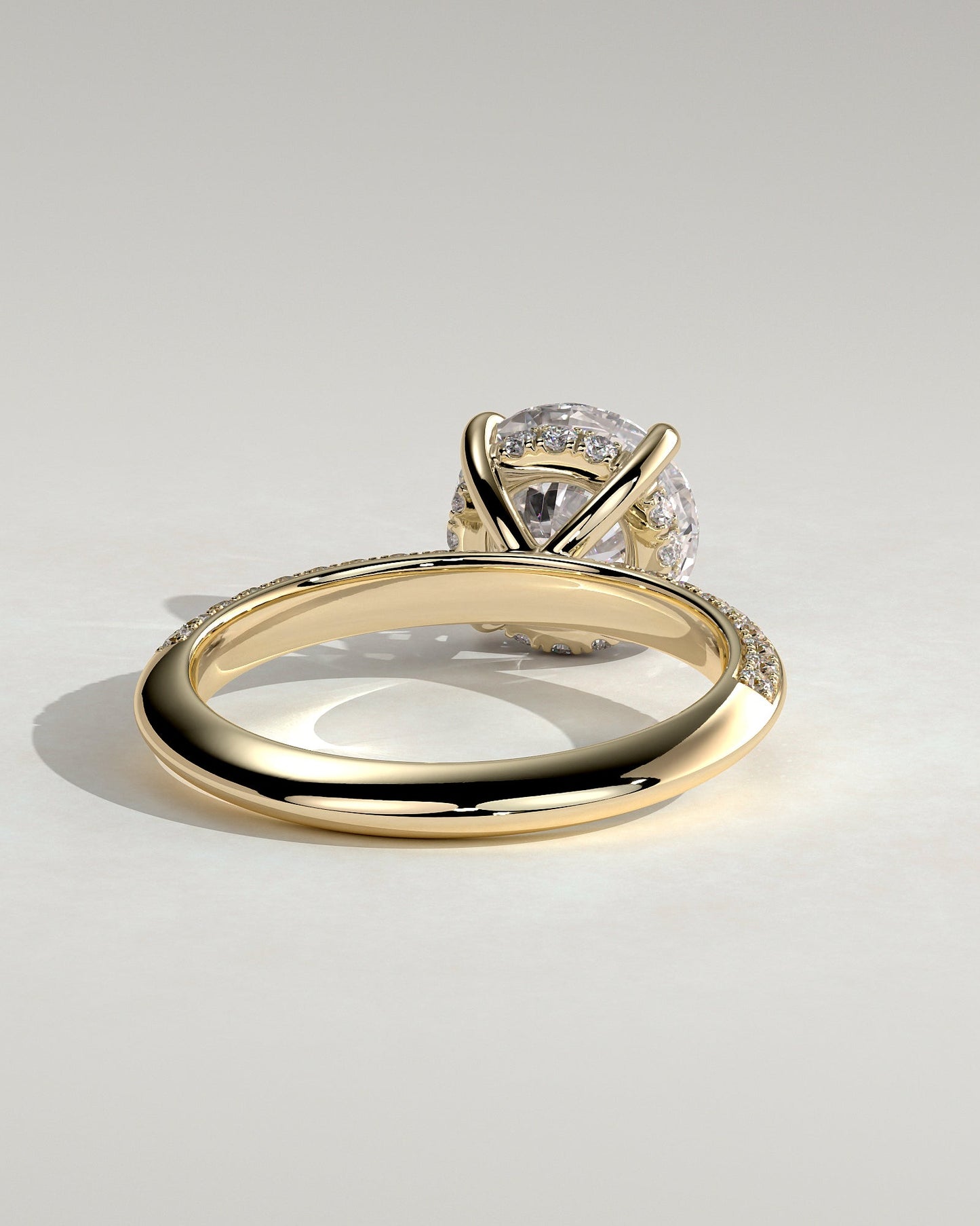 Round Hidden Halo & Pave Knife Edged Shank Lab Grown Diamond Engagement Ring
