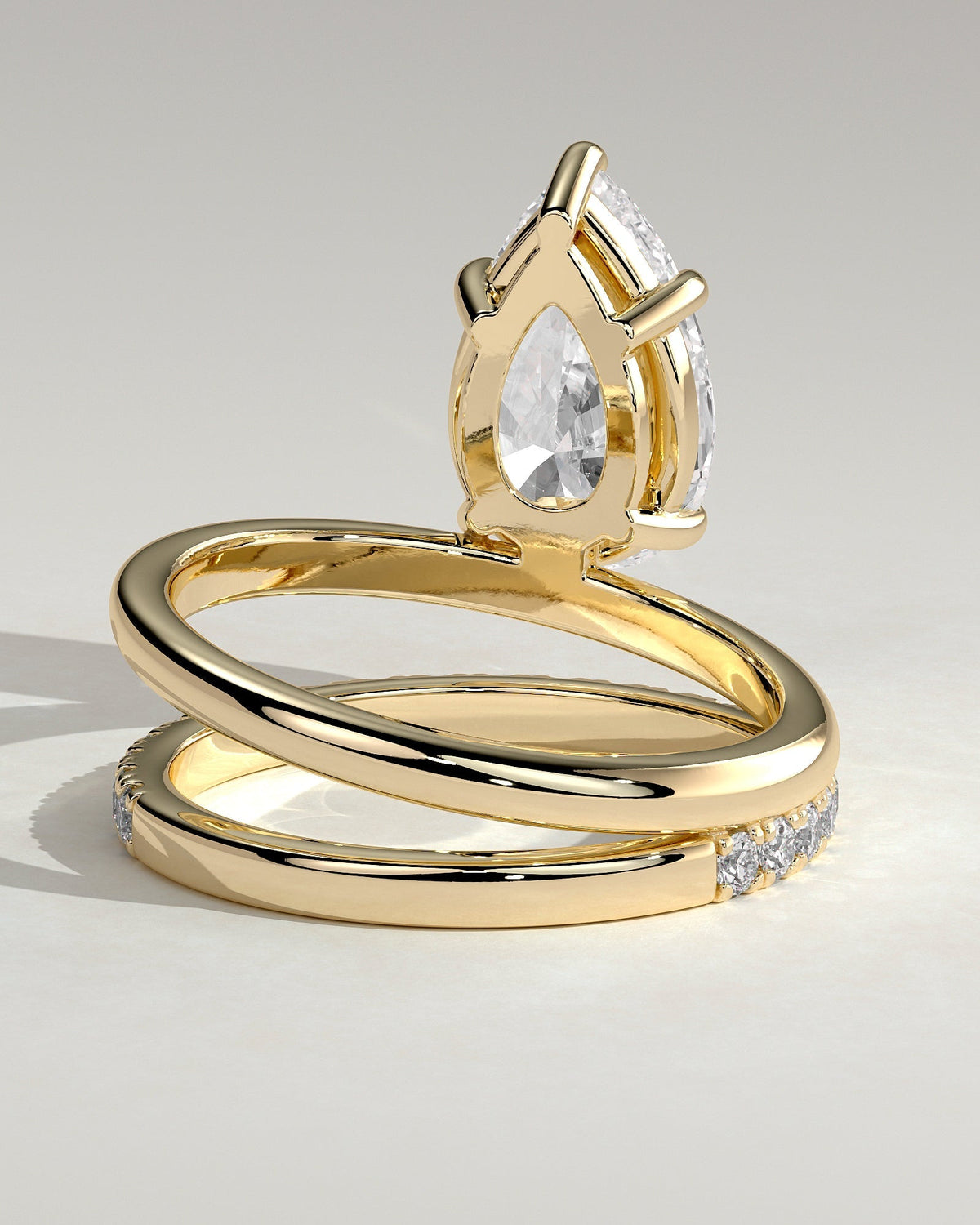 Pear Double Shank Pave Lab Grown Diamond Engagement Ring