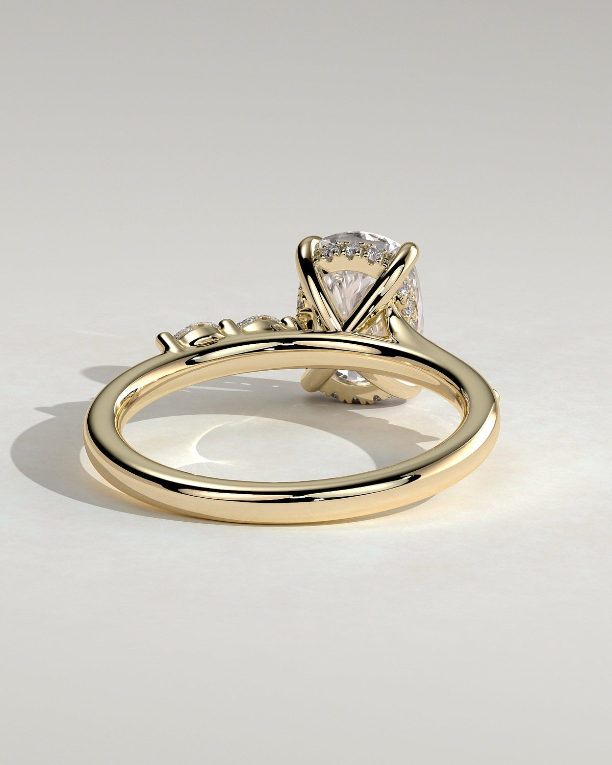 Elongated Cushion Hidden Halo and Pave Lab Grown Diamond Engagement Ring