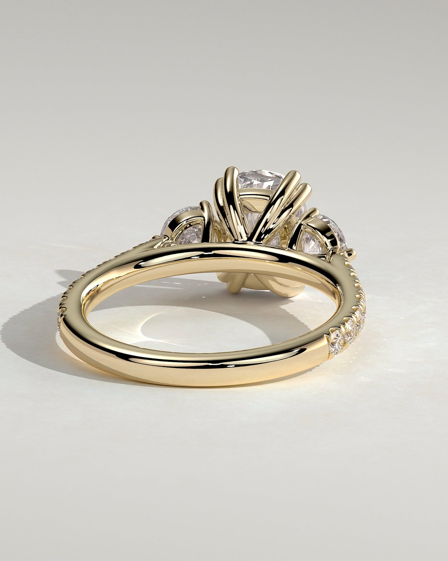 Elongated Cushion Three Stones & Pave Lab Grown Diamond Engagement Ring