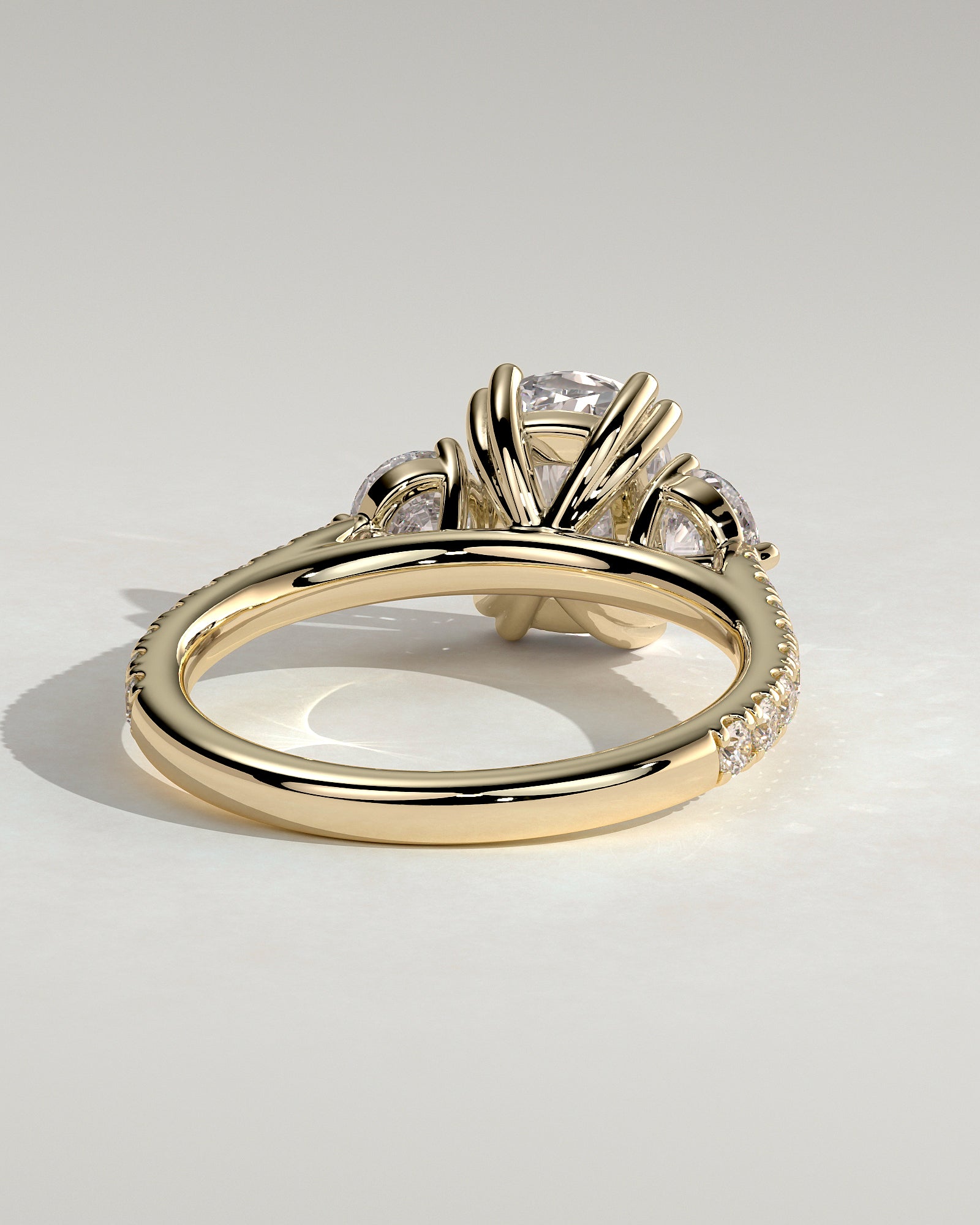 Elongated Cushion Three Stones & Pave Lab Grown Diamond Engagement Ring