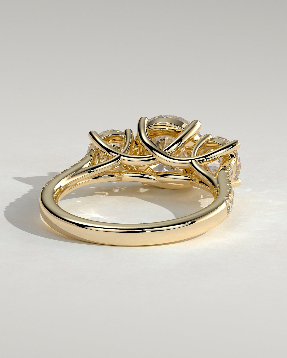 Round Three Stones and Pave Lab Grown Diamond Engagement Ring