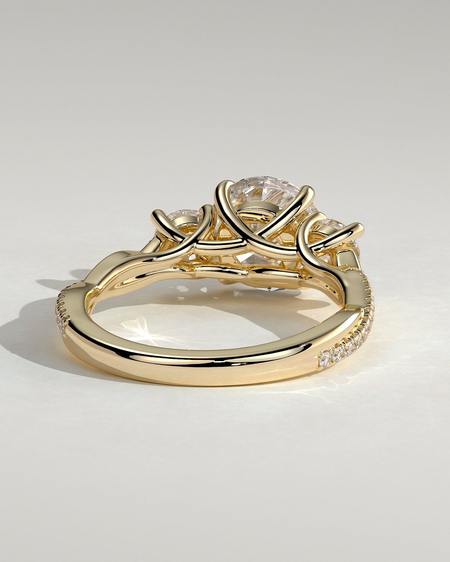 Round Three Stones and Twisted Pave Lab Grown Diamond Engagement Ring