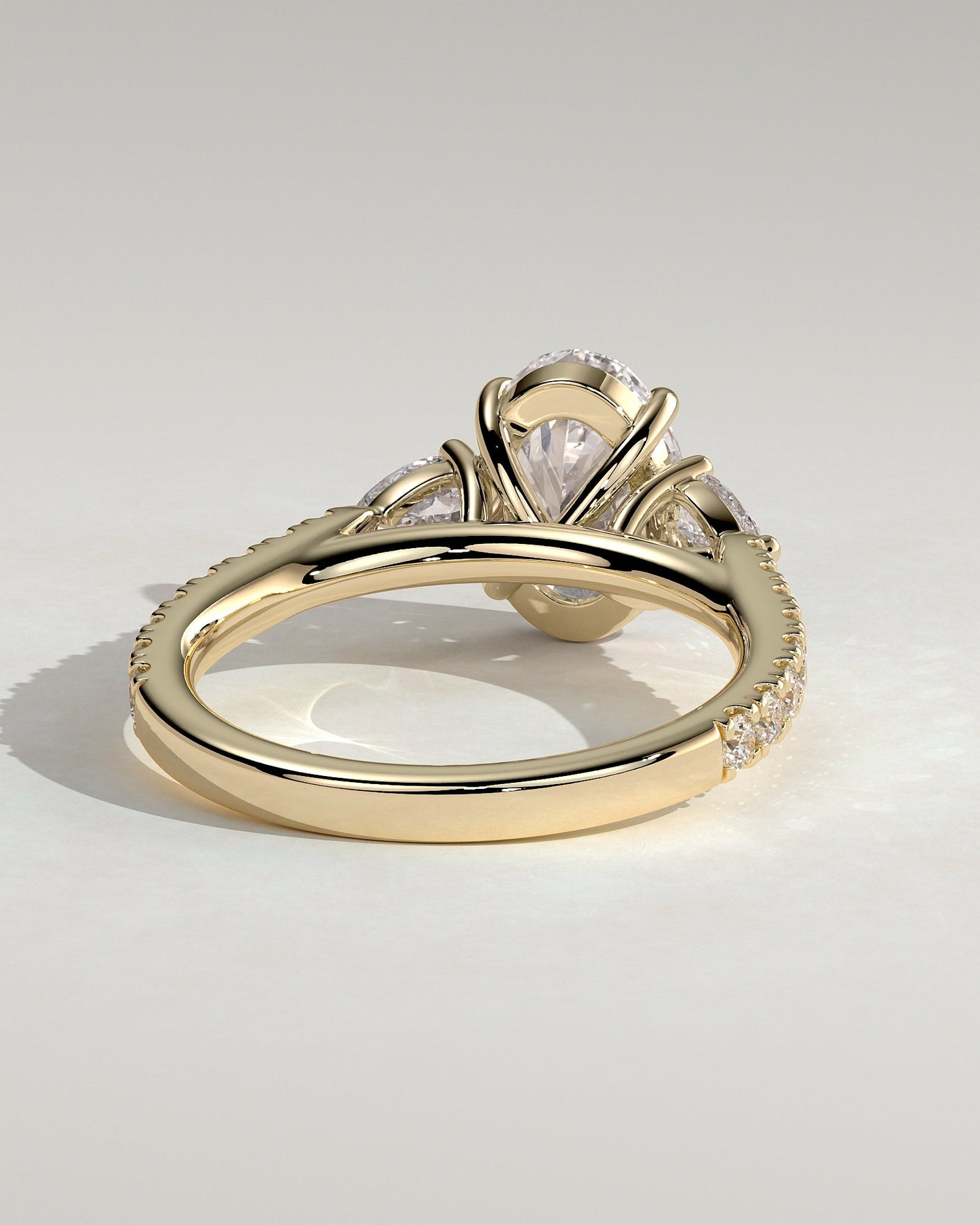 Oval Three Stones and Pave Hidden Halo Lab Grown Diamond Engagement Ring