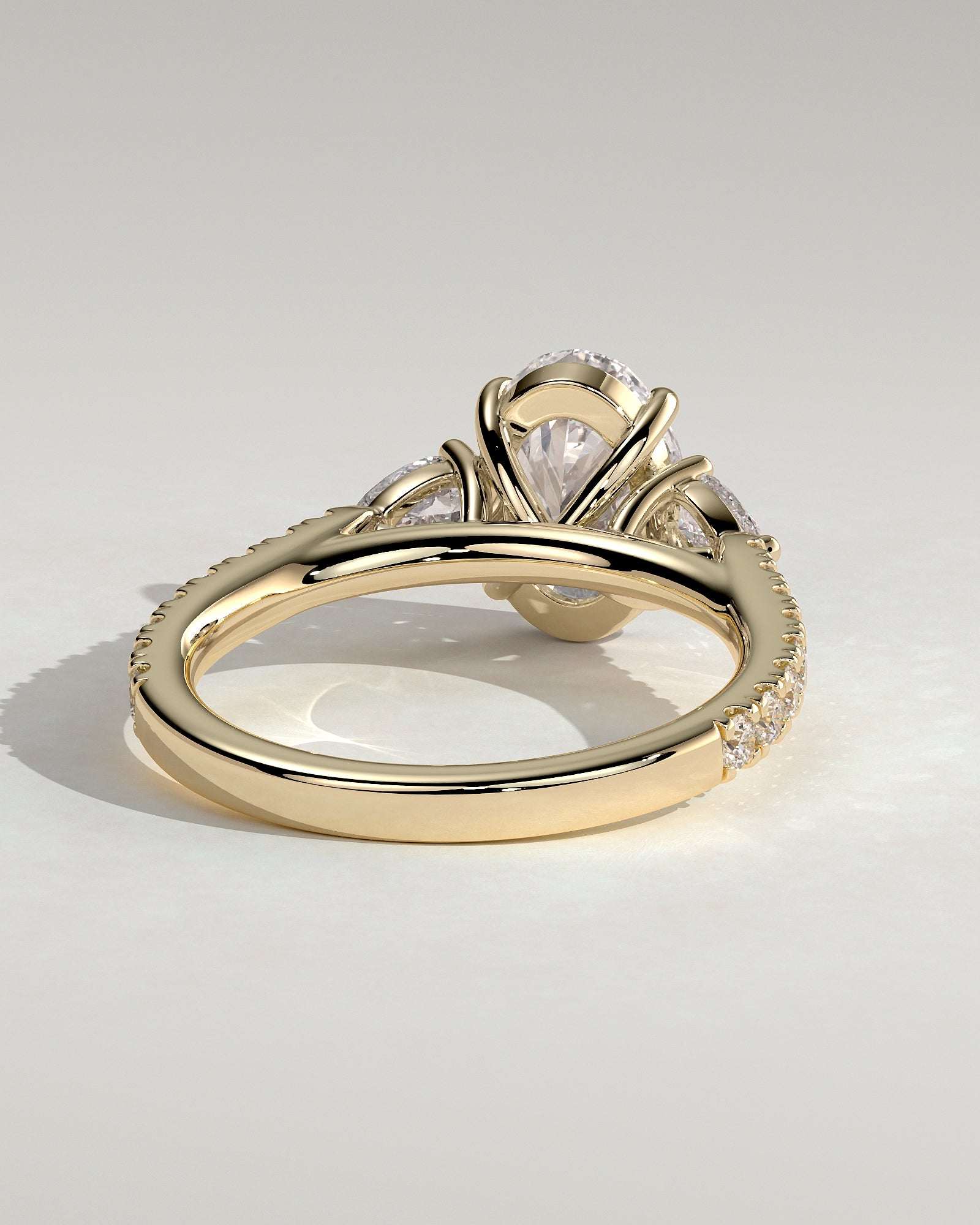 Oval Three Stones and Pave Hidden Halo Lab Grown Diamond Engagement Ring