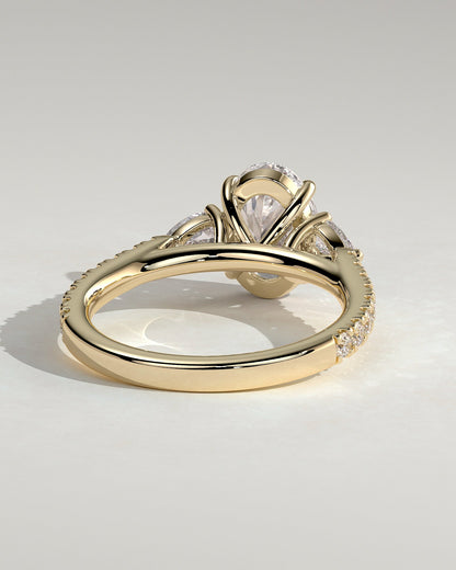 Oval Three Stones and Pave Hidden Halo Lab Grown Diamond Engagement Ring