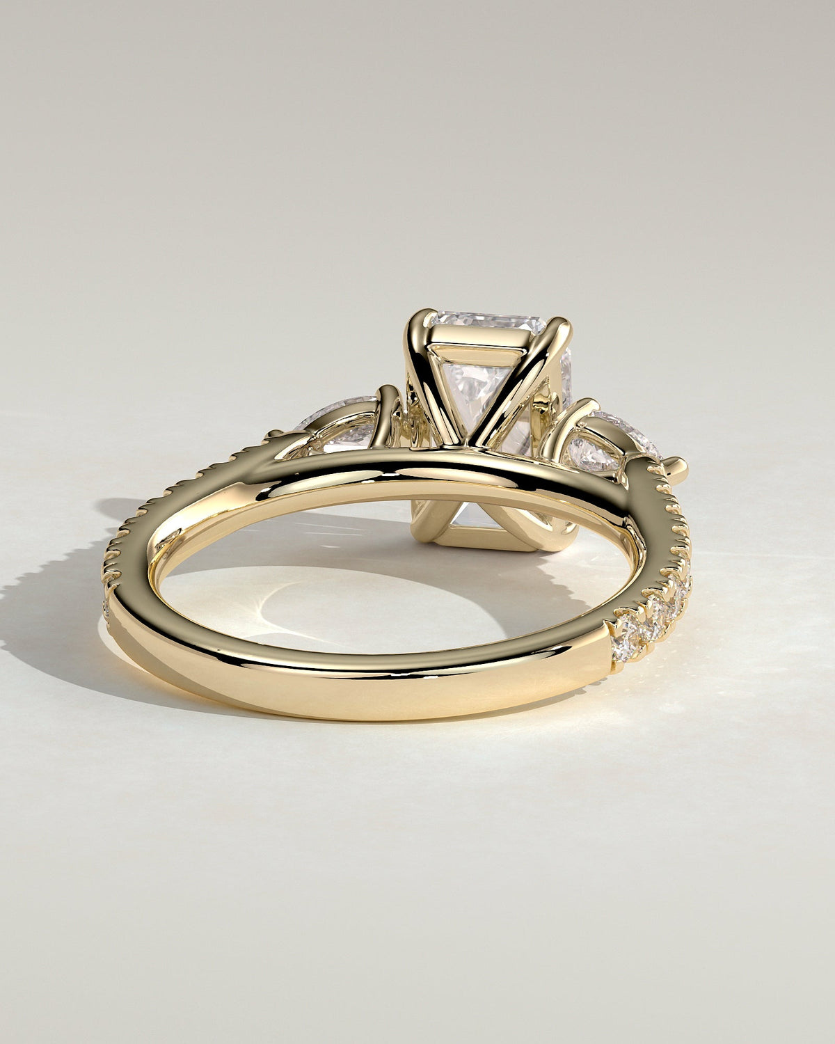 Emerald Three Stones and Pave Lab Grown Diamond Engagement Ring