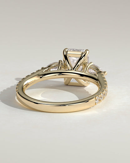 Emerald Three Stones and Pave Lab Grown Diamond Engagement Ring