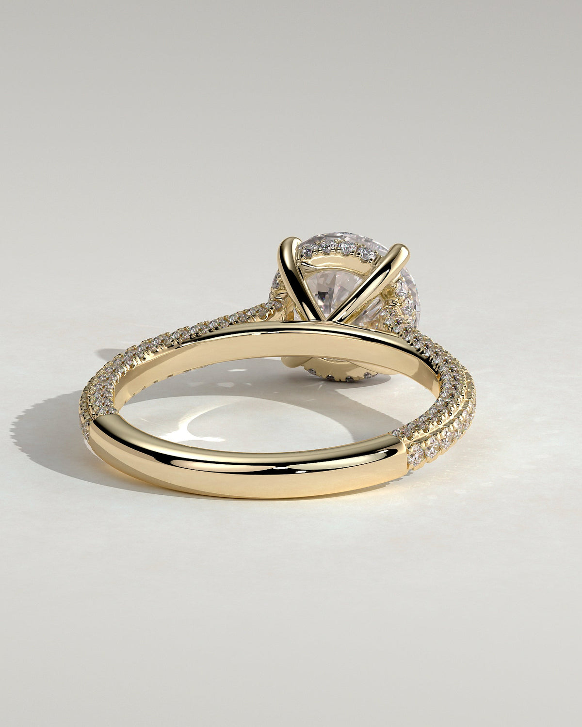 Round Hidden Halo and Pave & Cathedral Lab Grown Diamond Engagement Ring