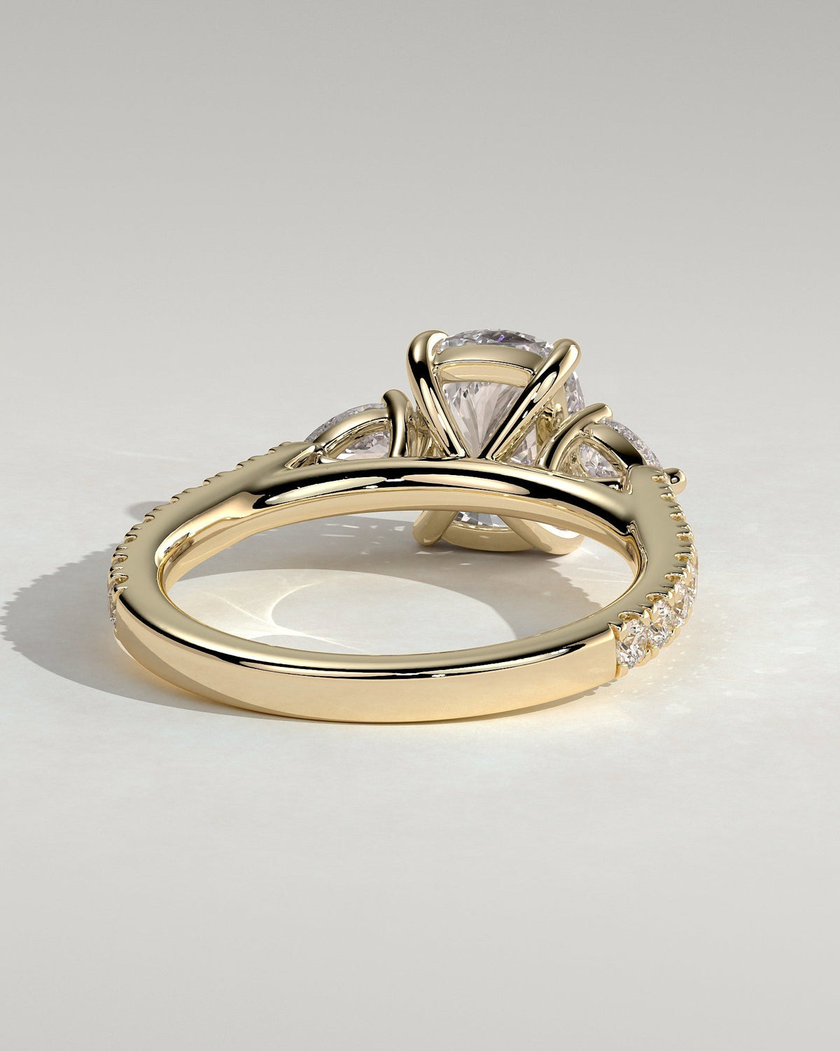 Elongated Cushion Three Stones and Pave Lab Grown Diamond Engagement Ring