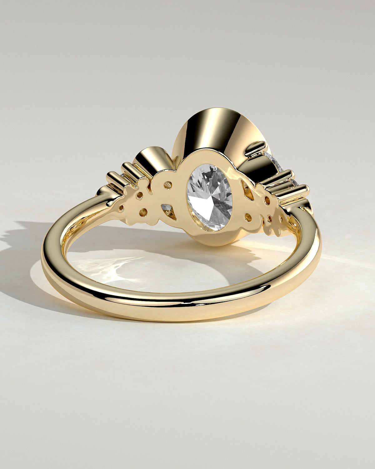 Oval Bezel and Cluster Lab Grown Diamond Engagement Ring