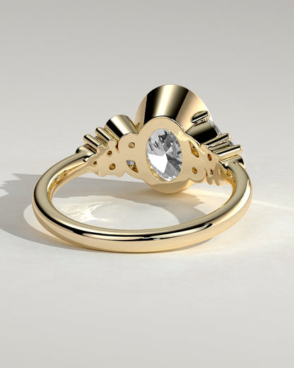 Oval Bezel and Cluster Lab Grown Diamond Engagement Ring