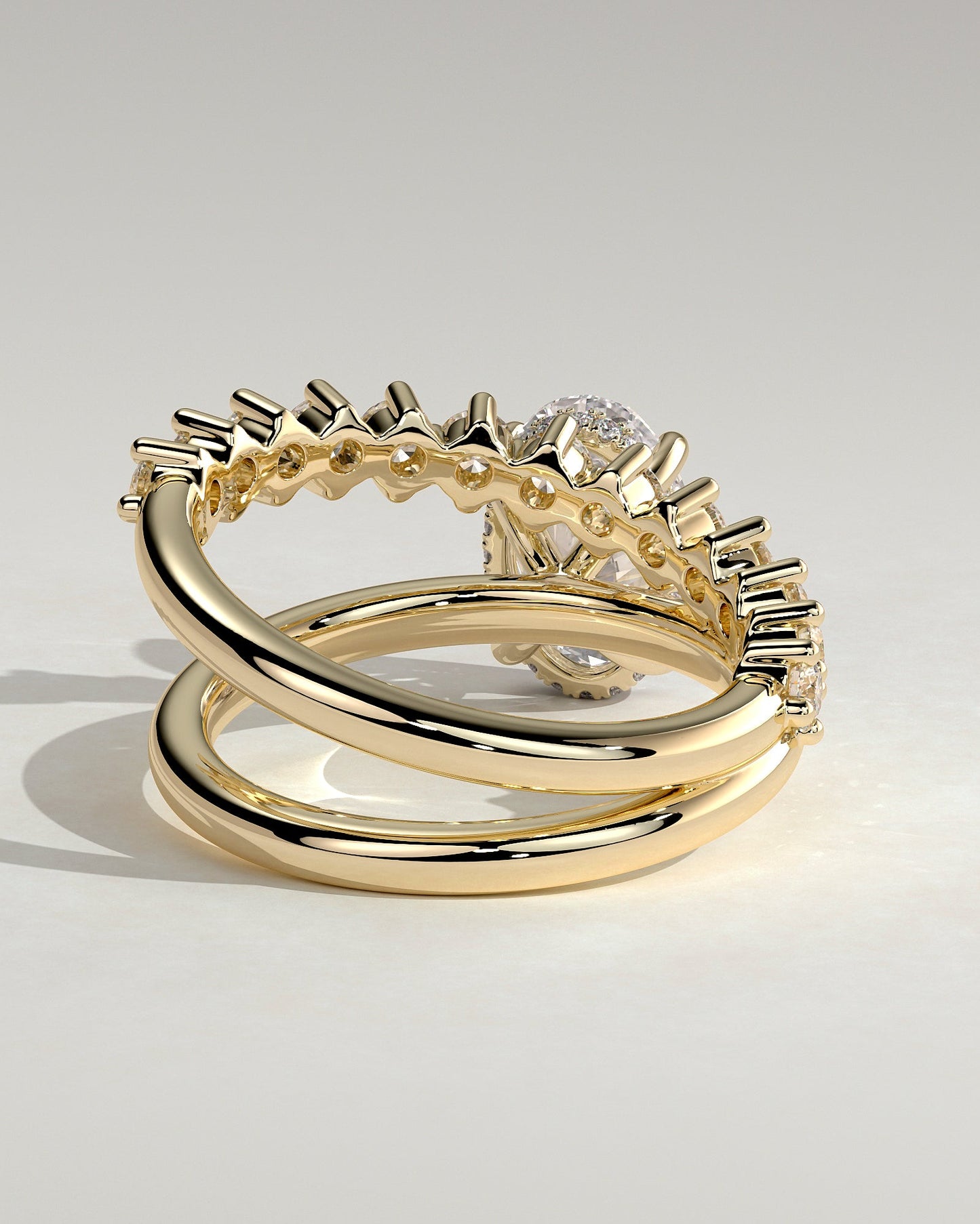 Oval Double Shank Tapered Pave Lab Grown Diamond Engagement Ring