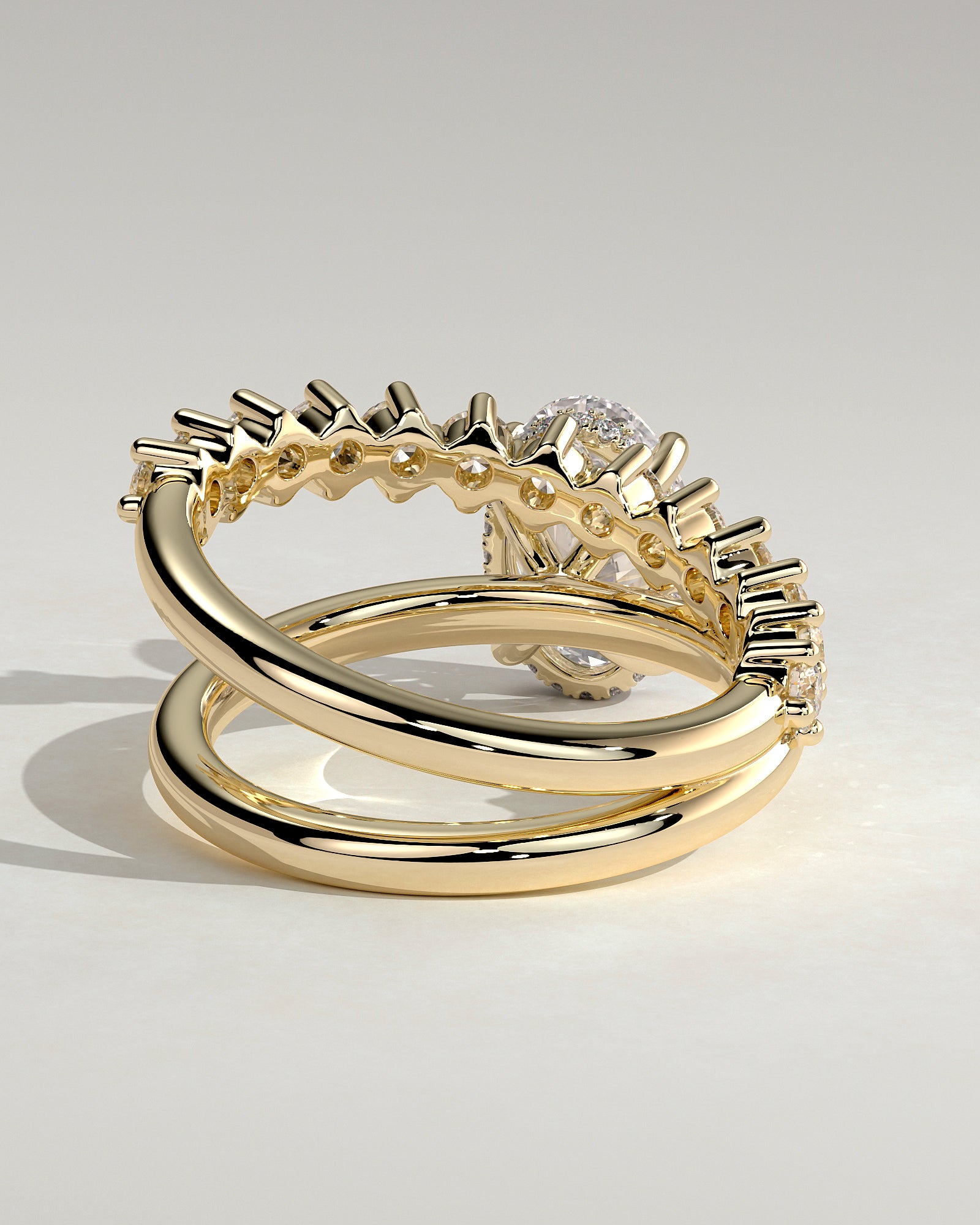 Oval Double Shank Tapered Pave Lab Grown Diamond Engagement Ring