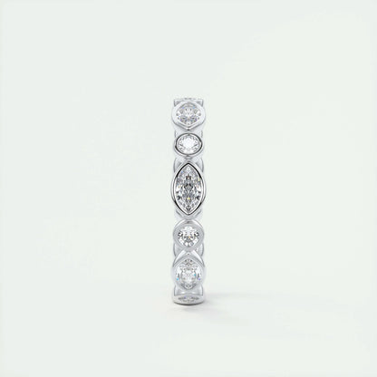 0.98 Marquise and Round Bezel Moissanite Bridal Wedding Band 2